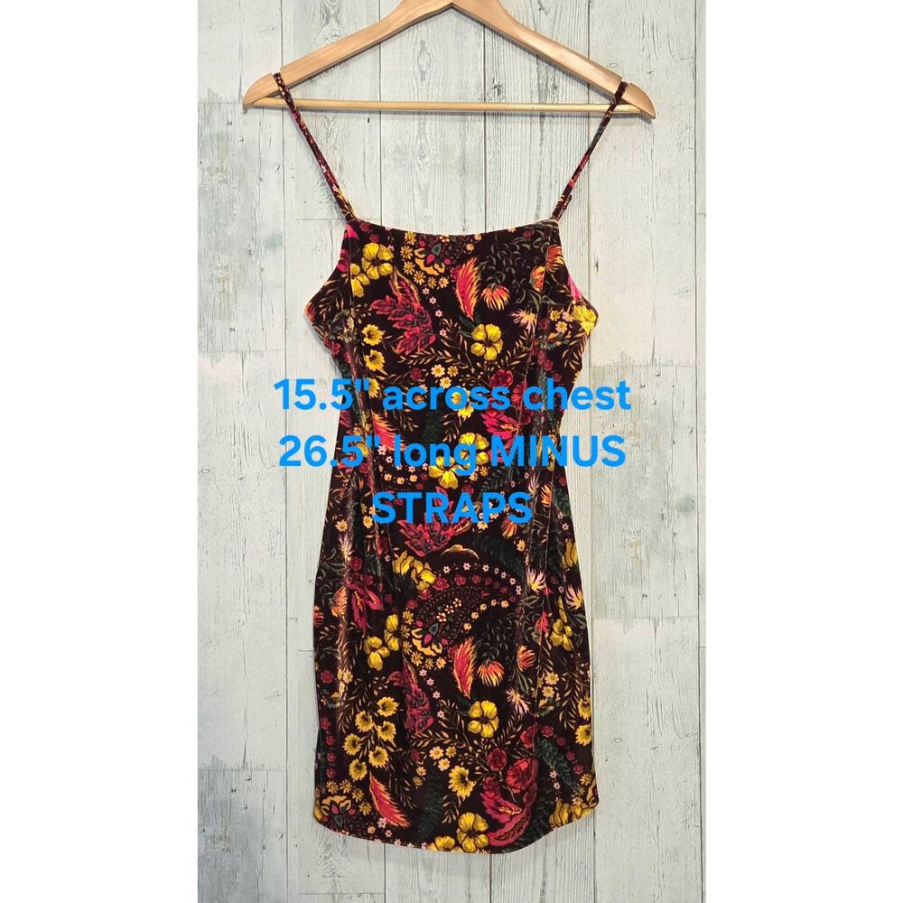 Forever 21 Floral Velvet Spaghetti Strap Bodycon Mini Dress Sz. S Jr. - Picture 3 of 7